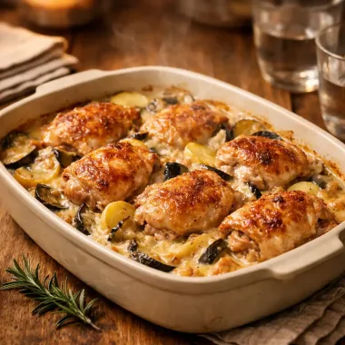 Курячі стегна з баклажанами в духовці