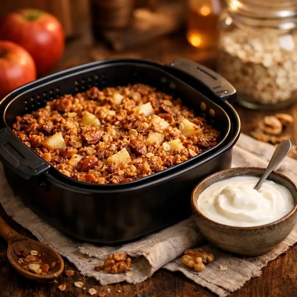 Запечені мюслі з яблуком і горіхами в мультипечі — корисний десерт за 15 хвилин