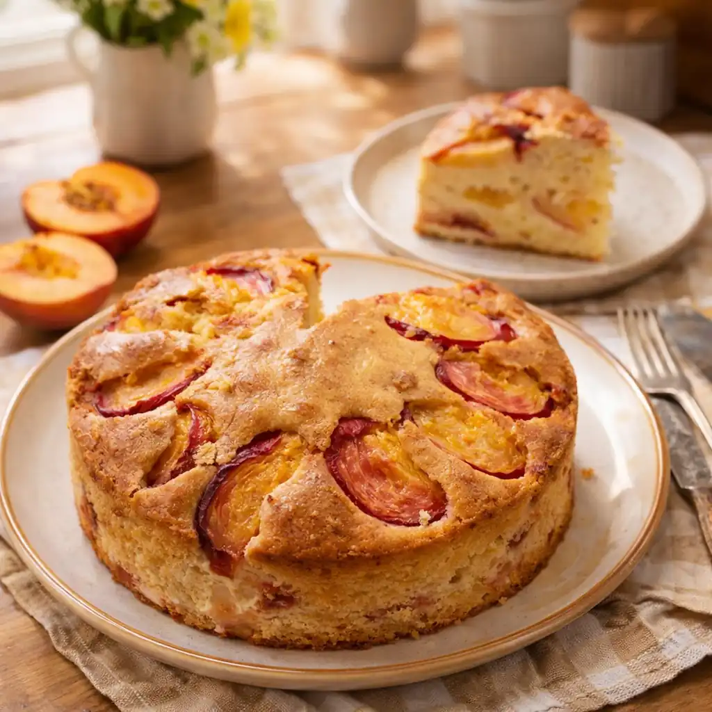 Пиріг з персиками на молоці