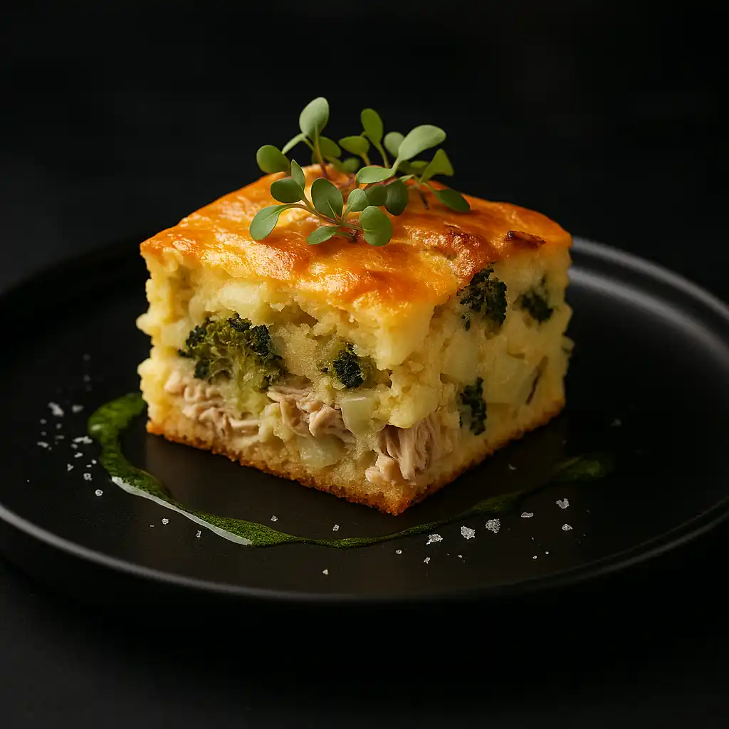 Заливний пиріг з куркою, броколі та картоплею 