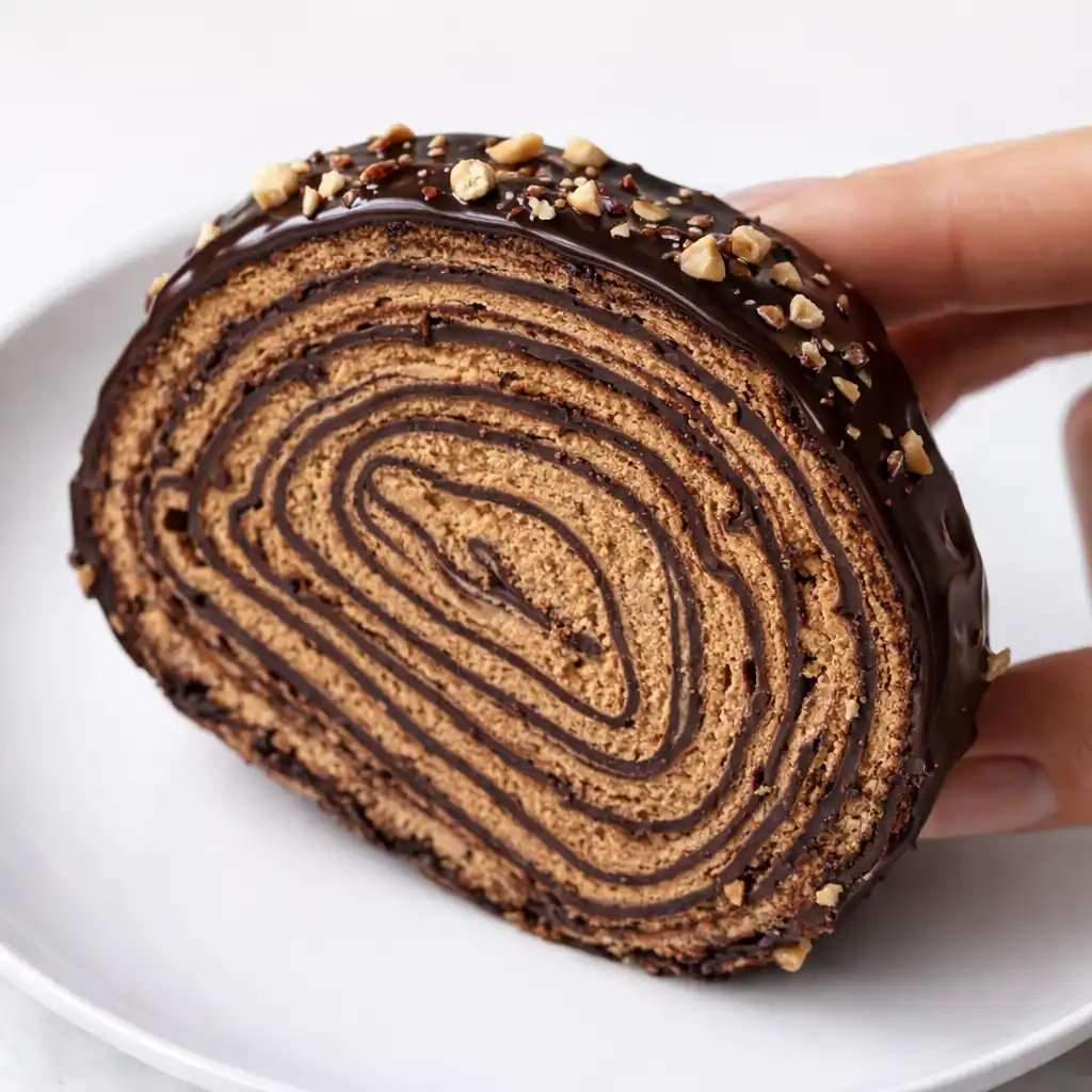 Шоколадний млинцевий рулет із кремом зі згущенки