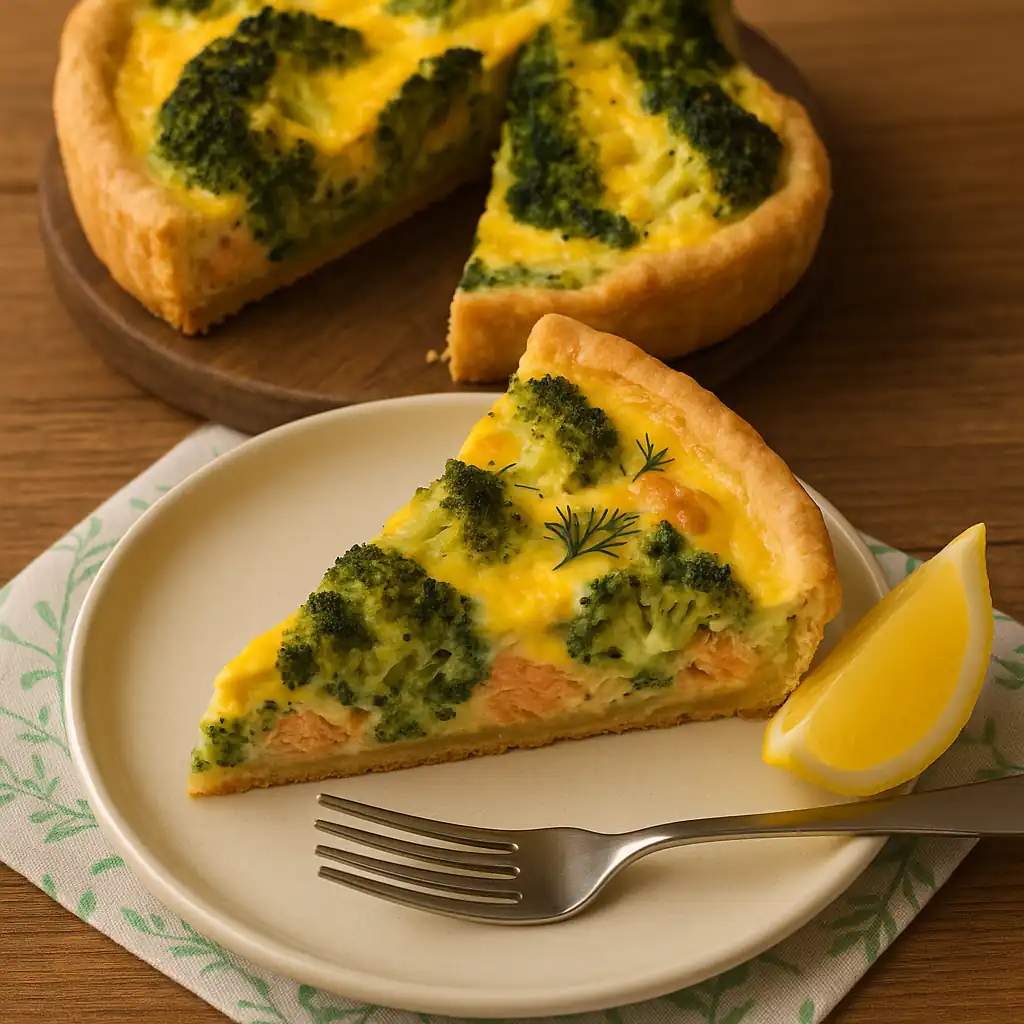 Кіш із червоною рибою та броколі