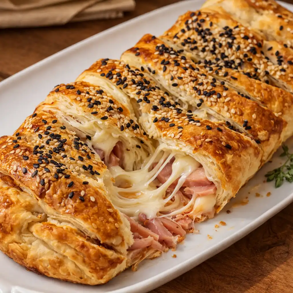 Плетінка з листкового тіста з шинкою та сиром