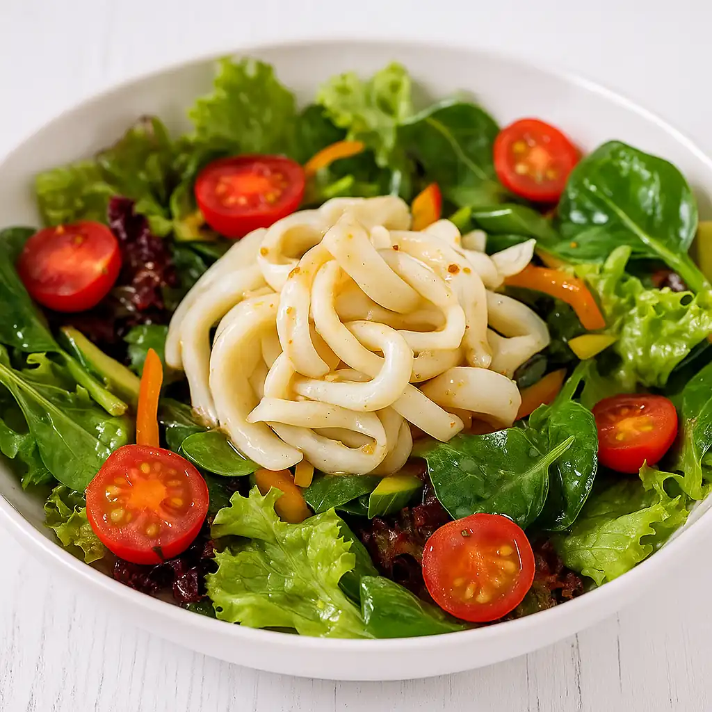 Салат із кальмарами, овочами та ароматною цитрусовою заправкою