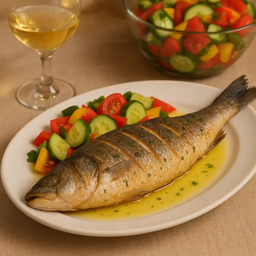 Смажений  сібас з лимонно-вершковим соусом