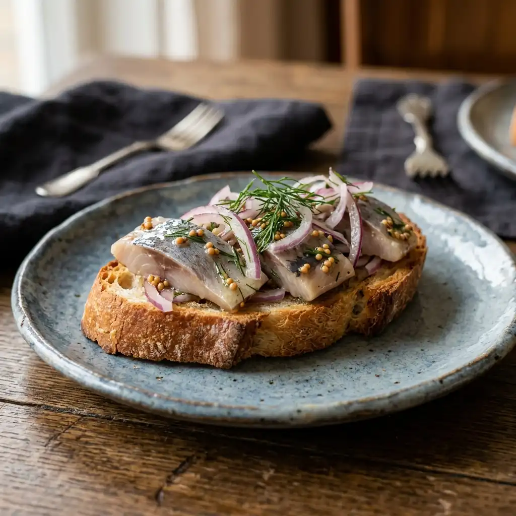 Брускети з оселедцем і гірчичним соусом — пікантна закуска за 10 хвилин