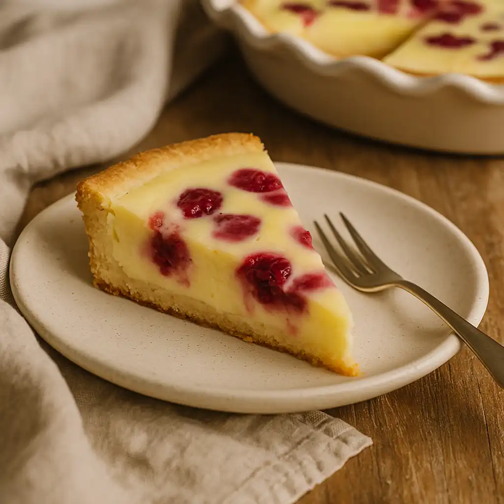 Пісочний ягідний пиріг зі сметанною заливкою