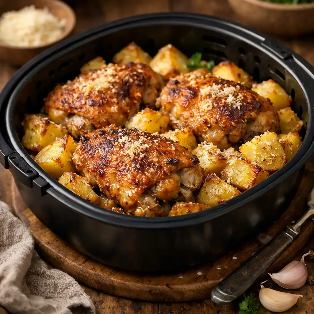 Часникова курка з картоплею і пармезаном у мультипечі