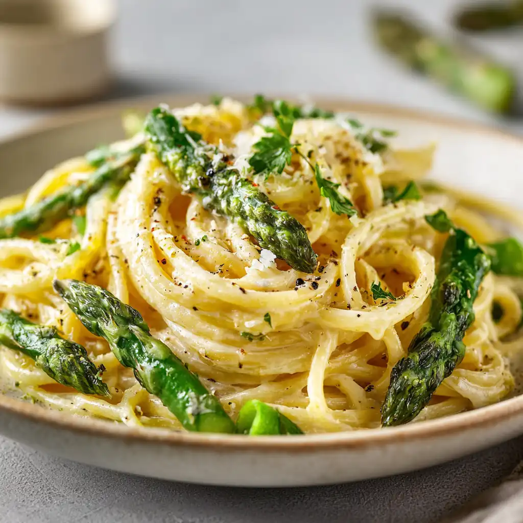 Паста зі спаржею у вершковому соусі