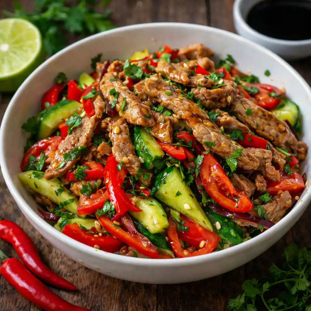 Тайський салат з м’ясом — яскравий смак і пікантний соус як у ресторані