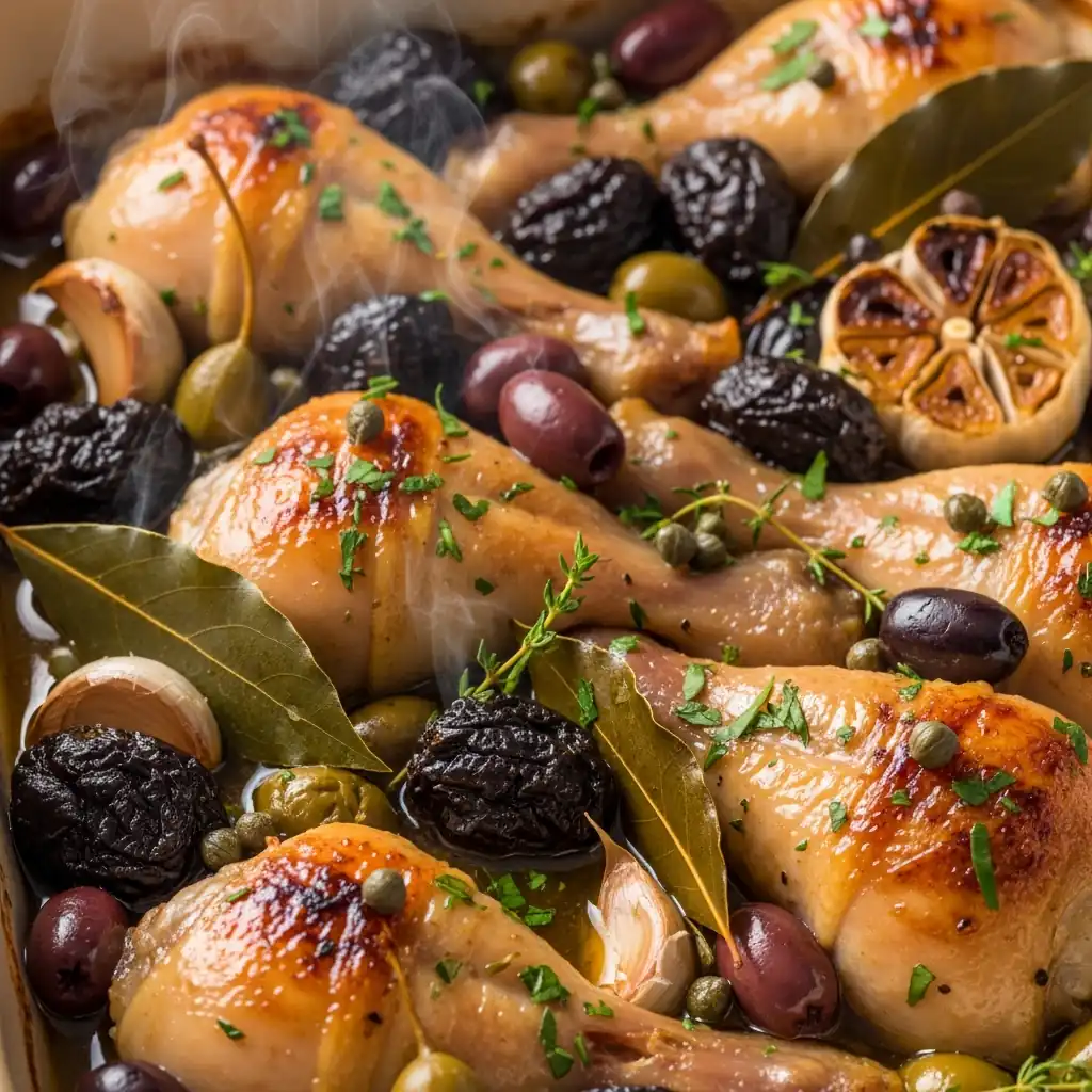 Голені «Марбелья» — курка в винно-оливковому маринаді з каперсами та чорносливом