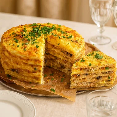 Закусочний Наполеон з куркою та грибами