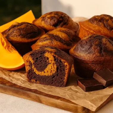 Шоколадно-гарбузові мафіни — мармурові кекси з гарбузовим пюре