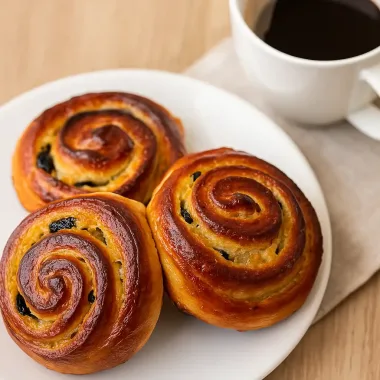 Булочки з заварним кремом, родзинками та цукатами