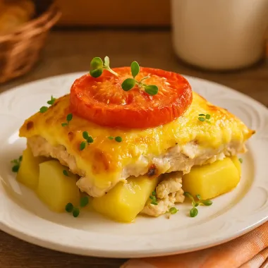 Куряче філе з картоплею, вершками та сиром 