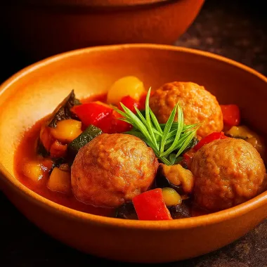 Курячі фрикадельки з тушкованими овочами
