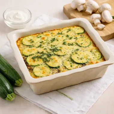 Запіканка з кабачків і грибів — ніжна та соковита