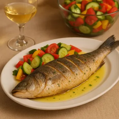 Смажений  сібас з лимонно-вершковим соусом