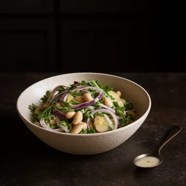 Салат з білої квасолі з маринованою цибулею 