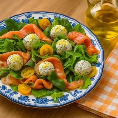 Легкий салат з червоною рибою та вершковим  сиром