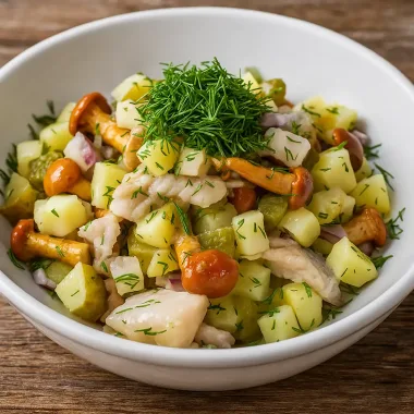 Салат із оселедцем та маринованими опеньками