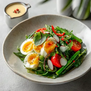 Салат зі спаржею, яйцем і помідорами чері