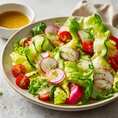 Весняний салат з листям рамен, редисом і чері