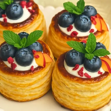 Корзиночки з листкового тіста з кремом і ягодами