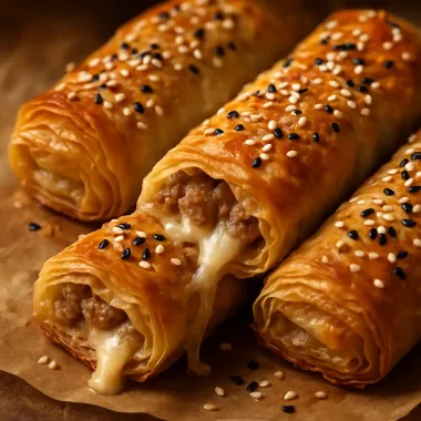 Хрусткі трубочки з тіста філо з м’ясом та сиром — швидка ароматна закуска