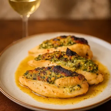 Куряча грудка, запечена з в’яленими помідорами, шпинатом і сиром