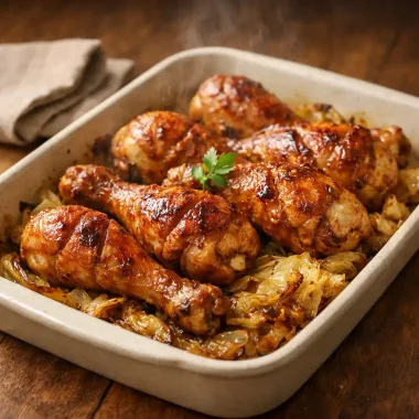 Курячі гомілки, запечені з капустою та копченою паприкою у духовці