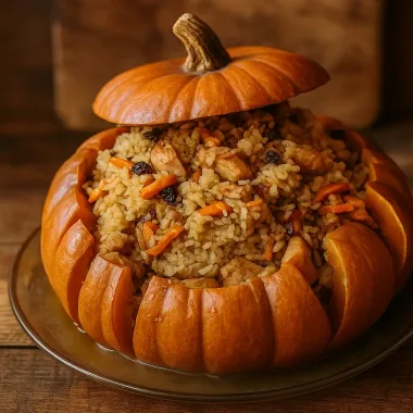 Плов у гарбузі з індичкою