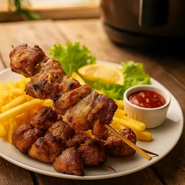 Шашлички з індички з картоплею фрі в мультипечі